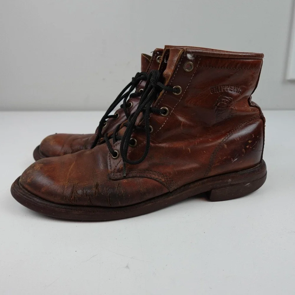 Chippewa Boots Mens Size 8 Brown Leather Combat Ankle Lace Up Vibram Work